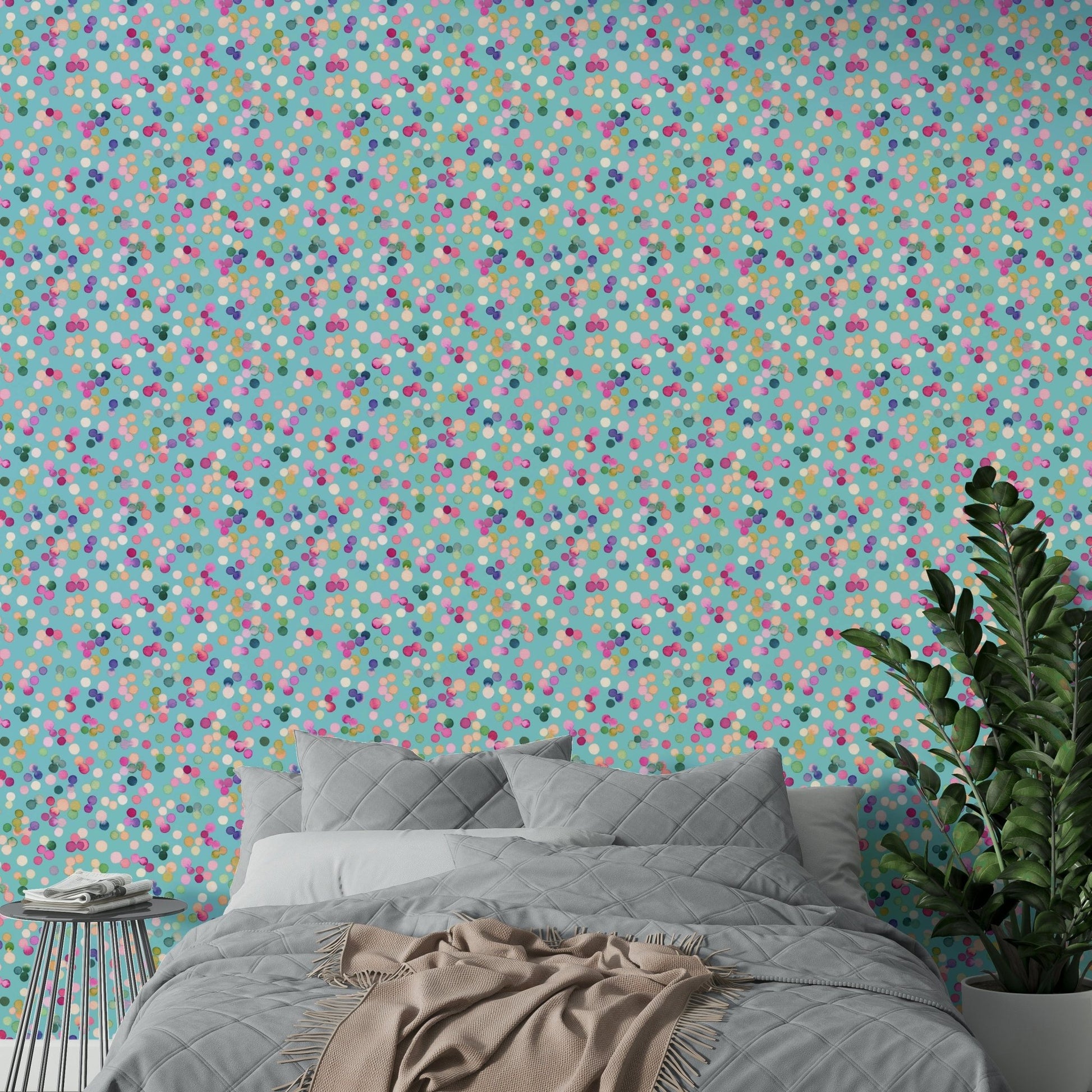 Colorful dot mural on blue GD800

