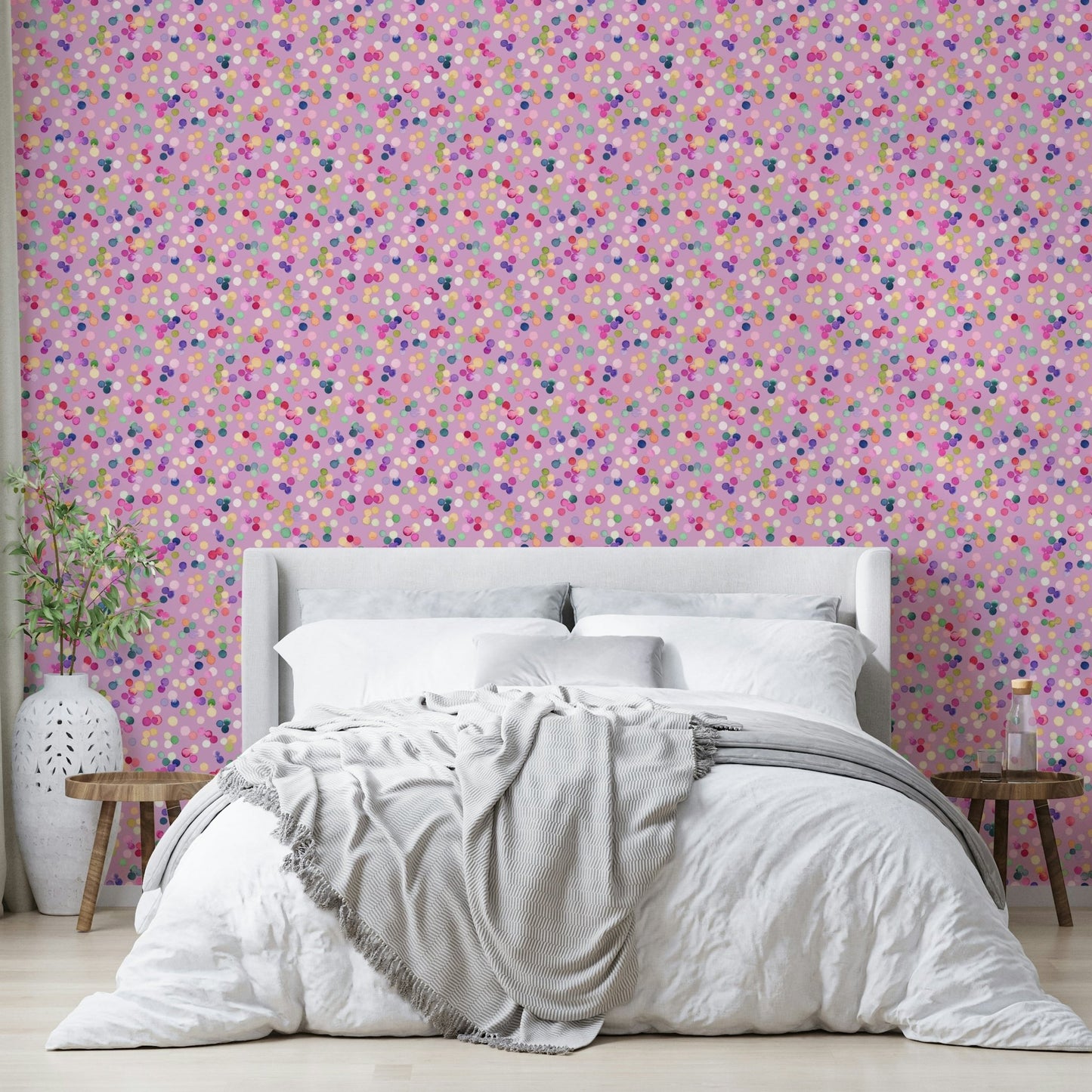 Watercolor dots on soft pink

