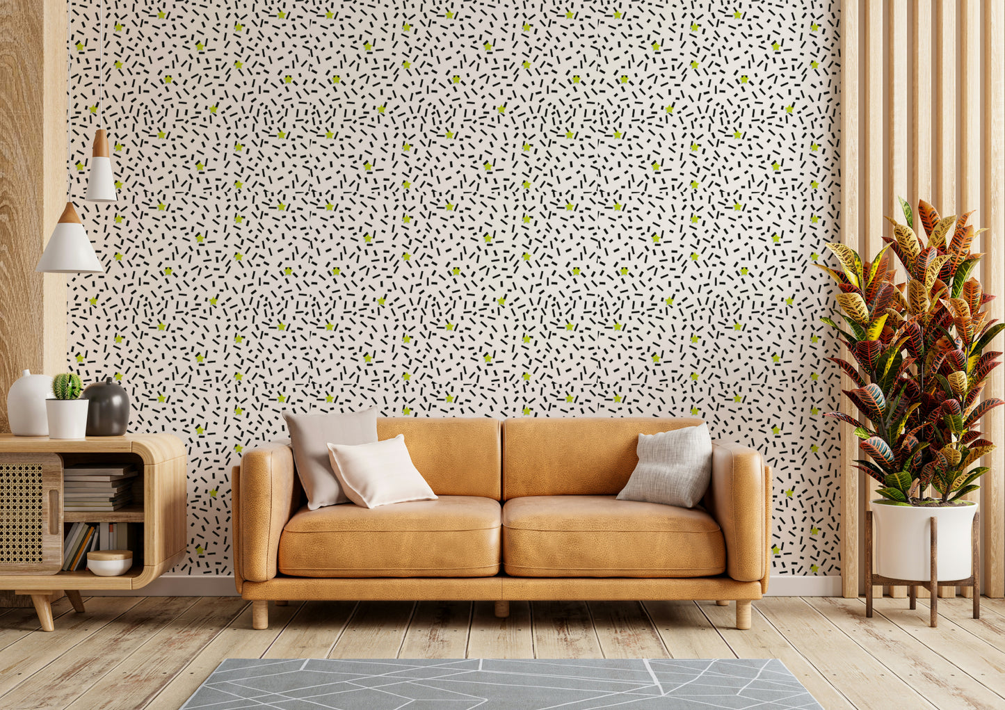 Wall mural with whimsical shapes and colors

