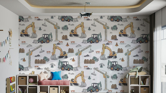 Hand-drawn construction vehicles wallpaper

