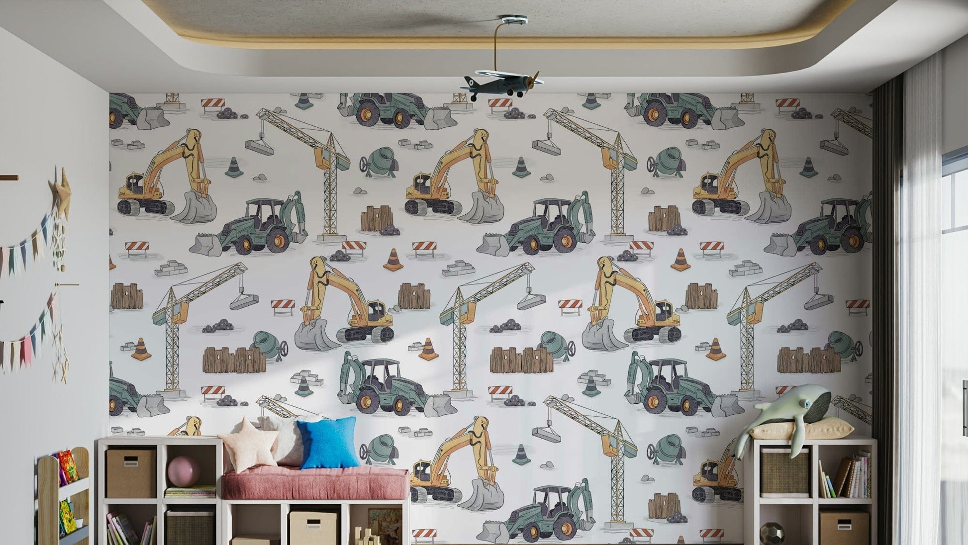 Hand-drawn construction vehicles wallpaper

