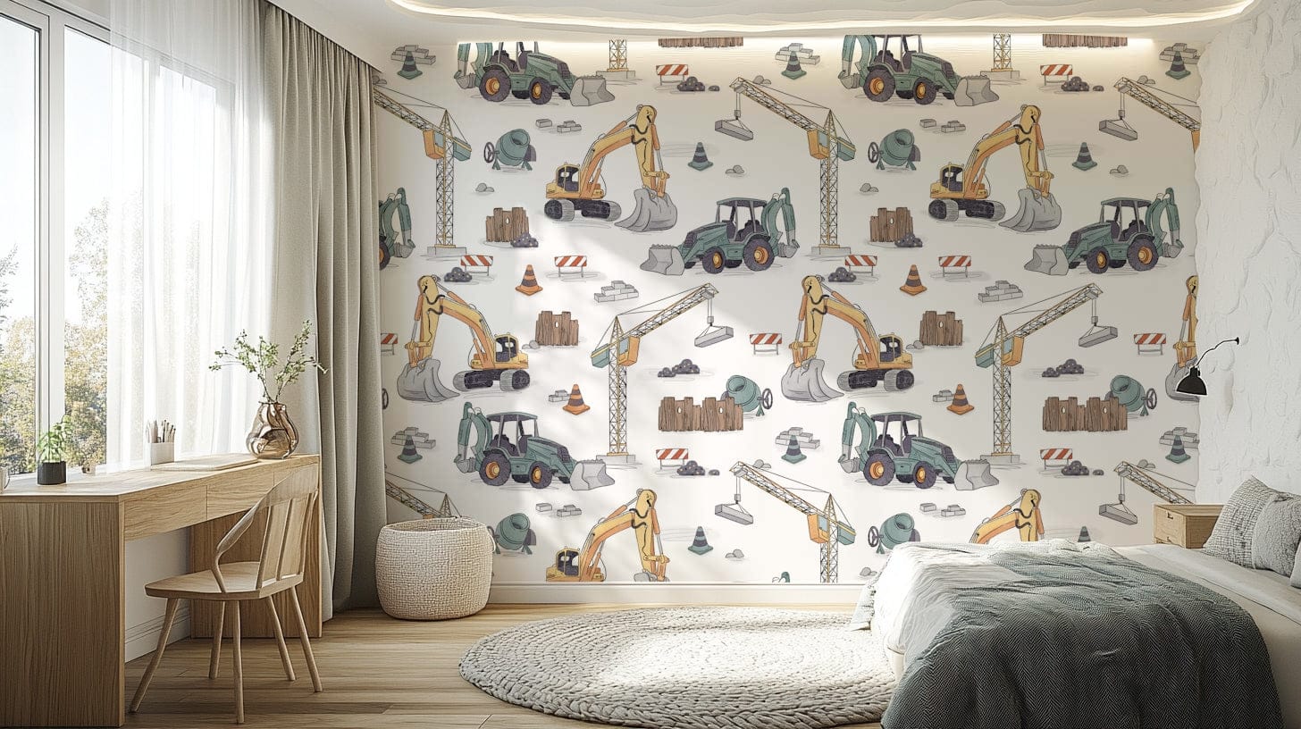 Colourful excavator and crane wallpaper

