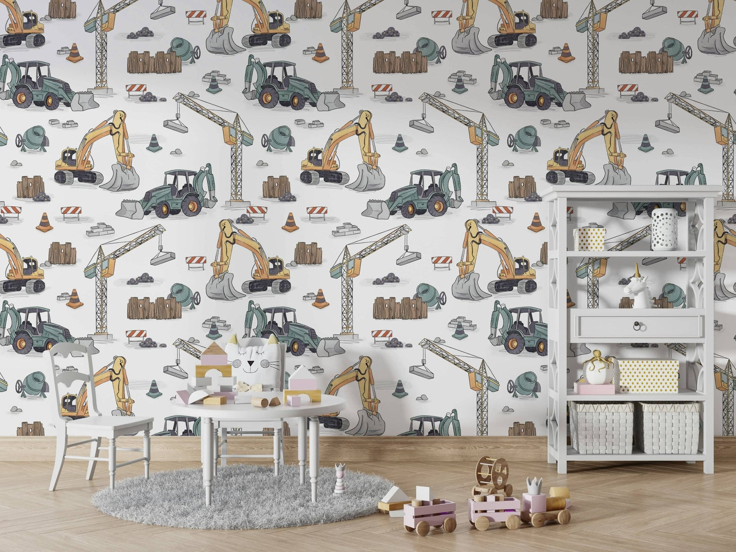 Diggers and trucks wall mural for kids

