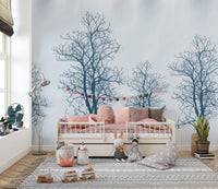 Red sun tree contours wall mural
