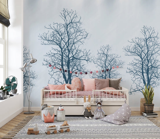 Red sun tree contours wall mural B178
