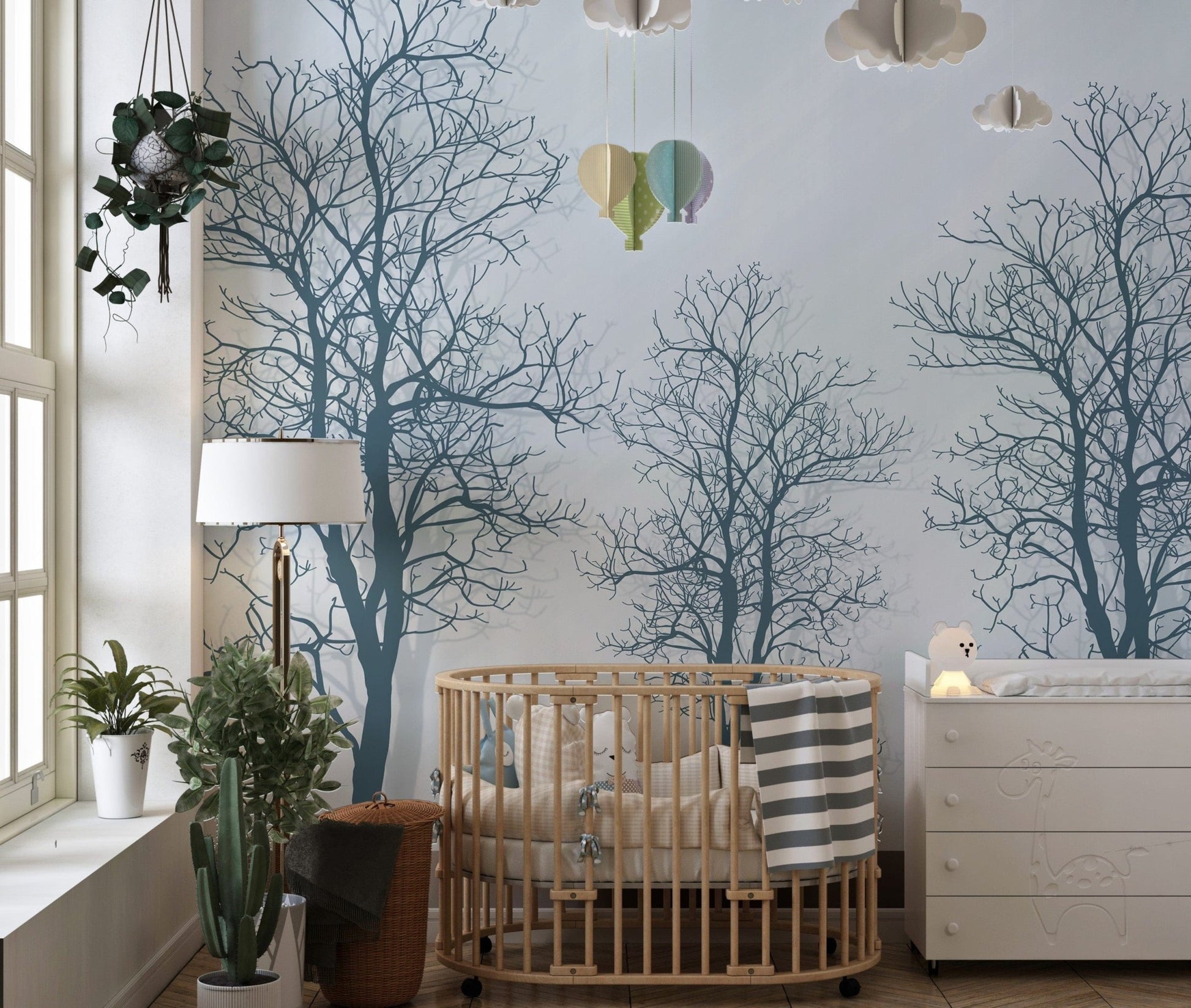 Forest red sun wall mural design
