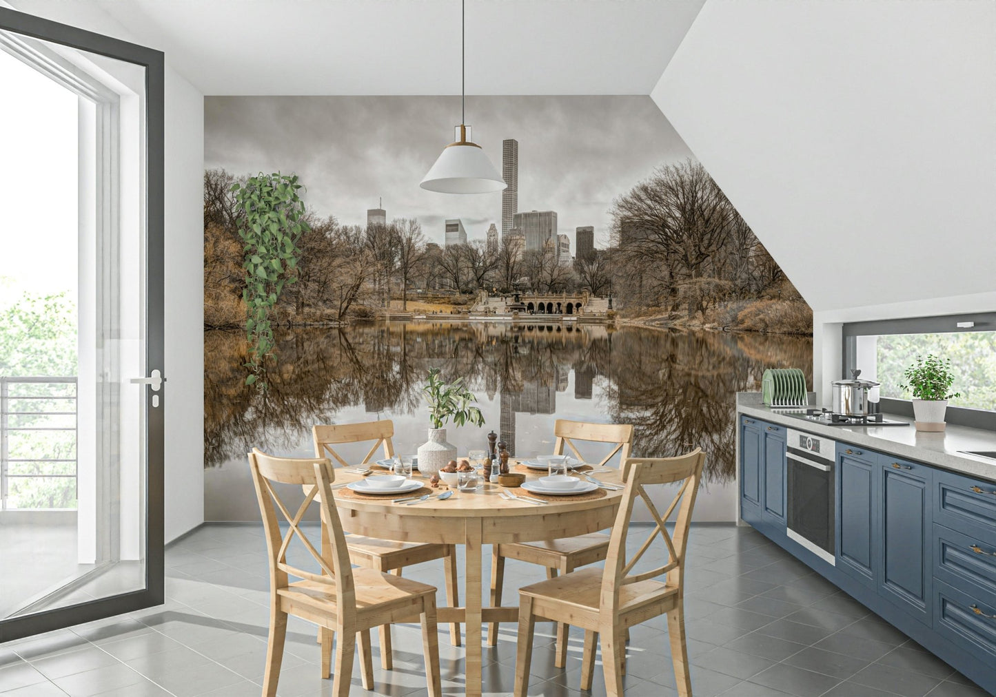 Sophisticated wall mural in a professional office setting.