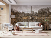 Contrast of Worlds wallpaper behind a sleek study desk.