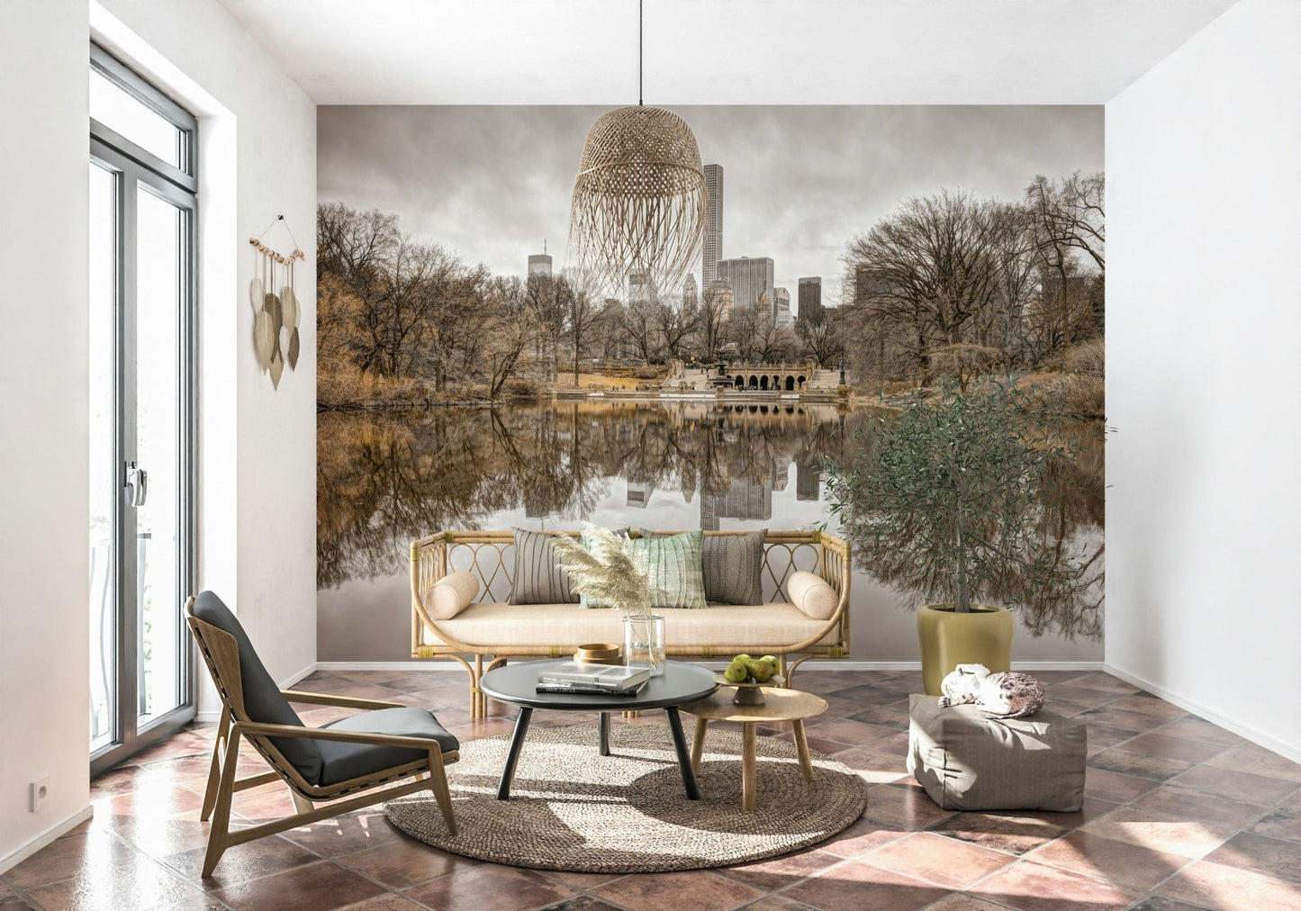 Contemporary wall mural for a minimalist apartment hallway.