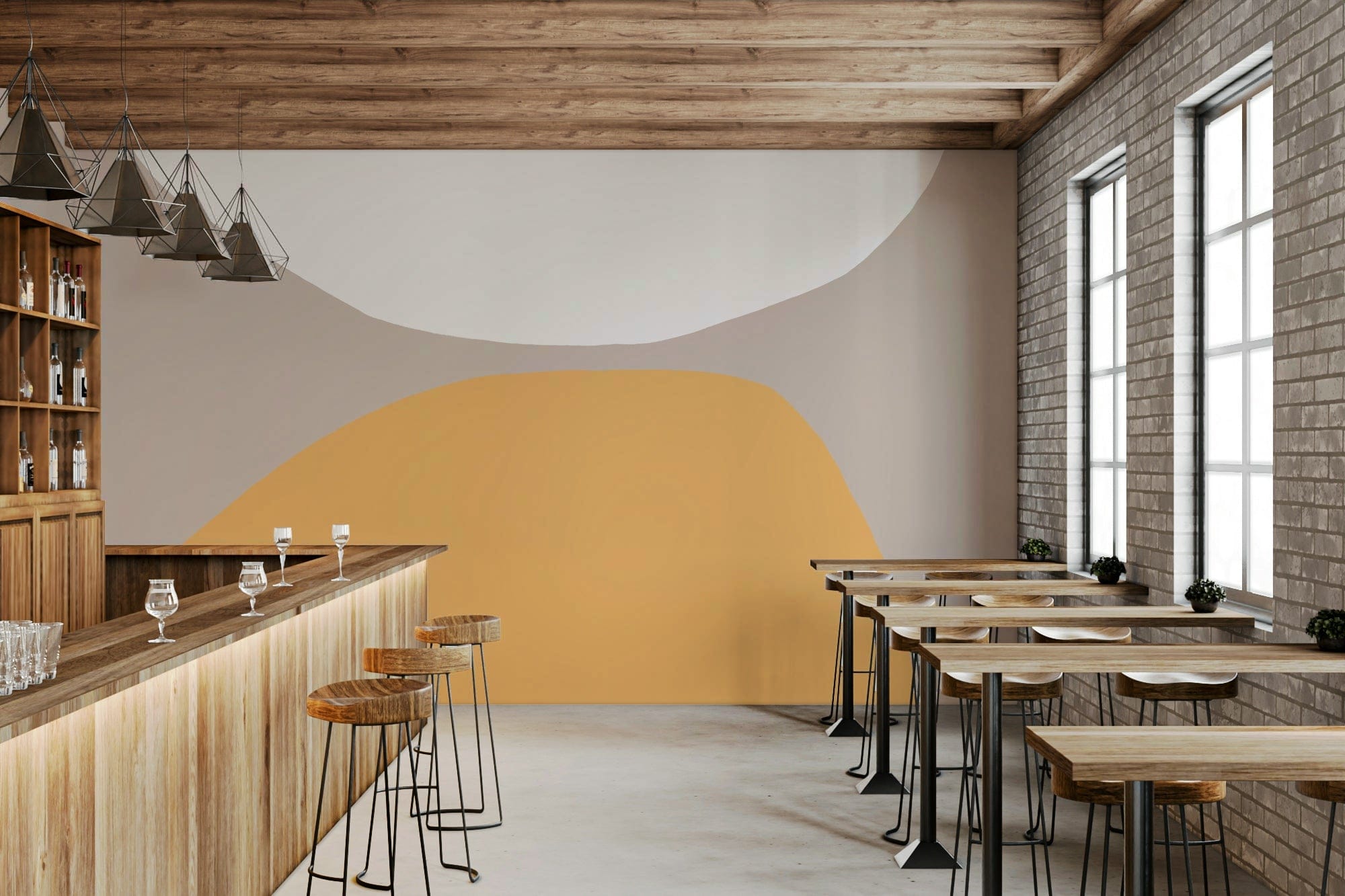 Contrasting Arcs Wall Mural with clean organic shapes GD5439