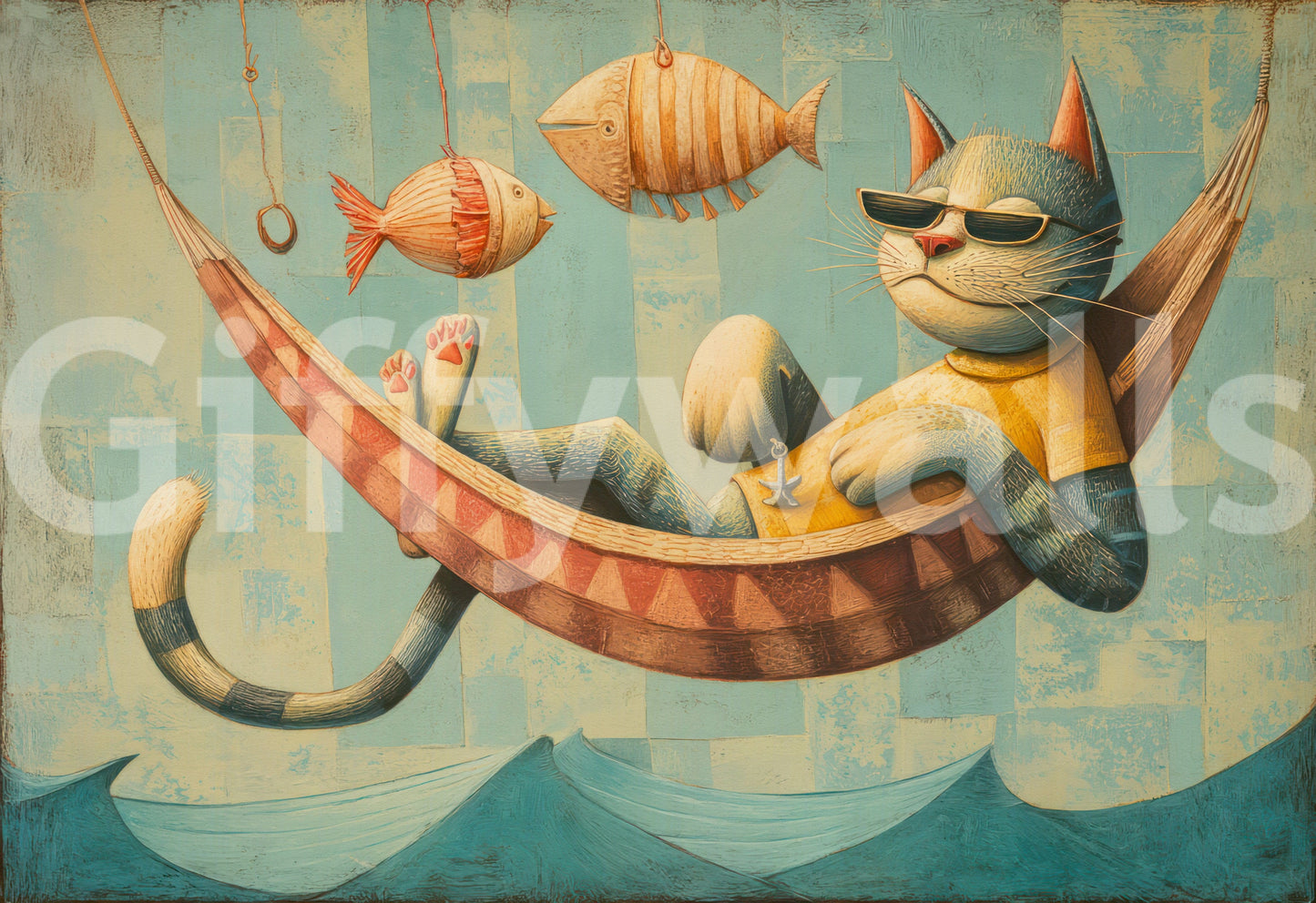 The Cat's Seaside Siesta Wall Mural