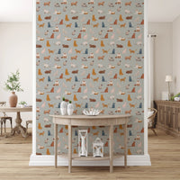 Hallway with Cool Cats Wallpaper in calm blue tone