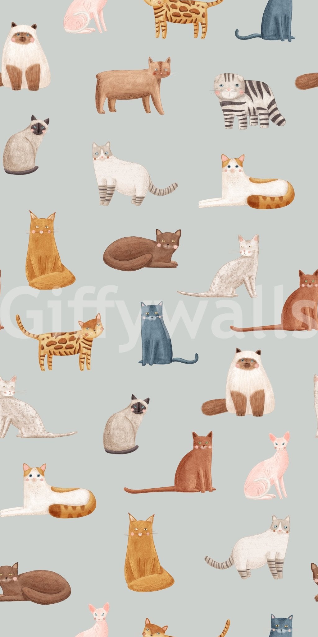 Illustrated cat wallpaper with soft blue base detail
