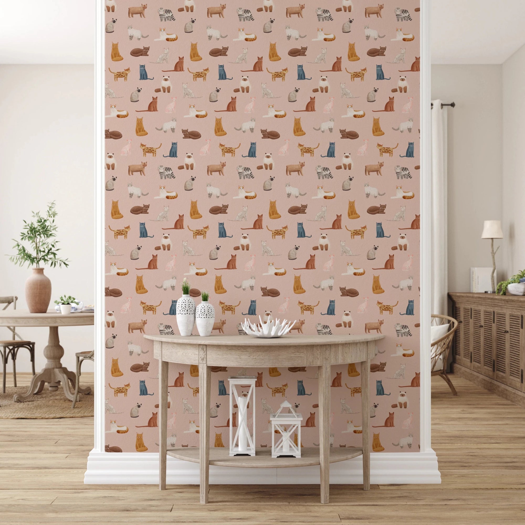 Hallway with Cool Cats Wallpaper and illustrated felines, GD8495