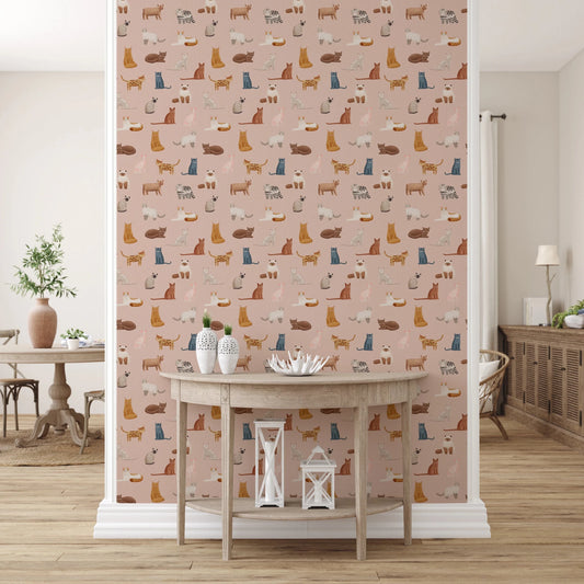 Hallway with Cool Cats Wallpaper and illustrated felines
