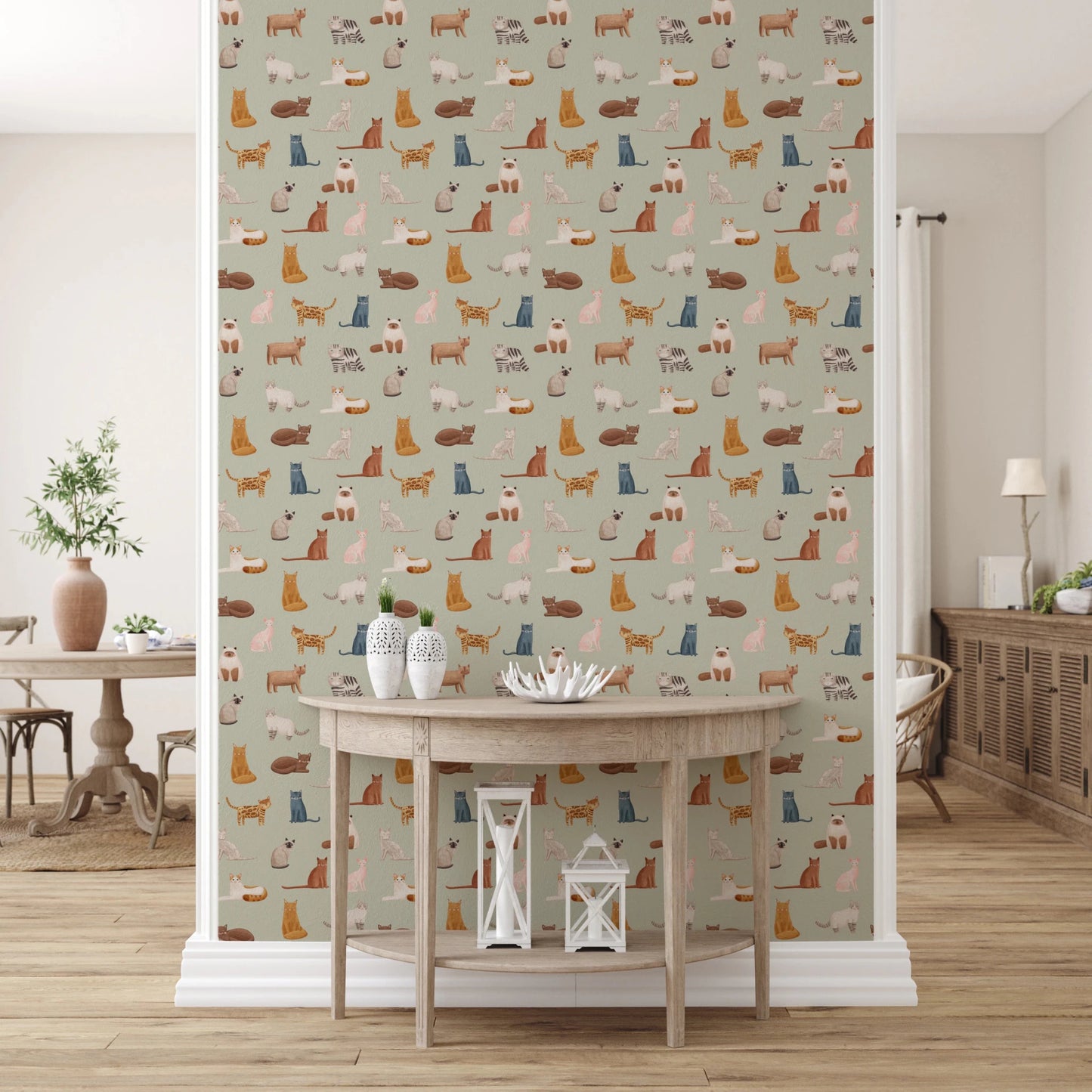 Cool Cats in Sage Green Wallpaper⁠