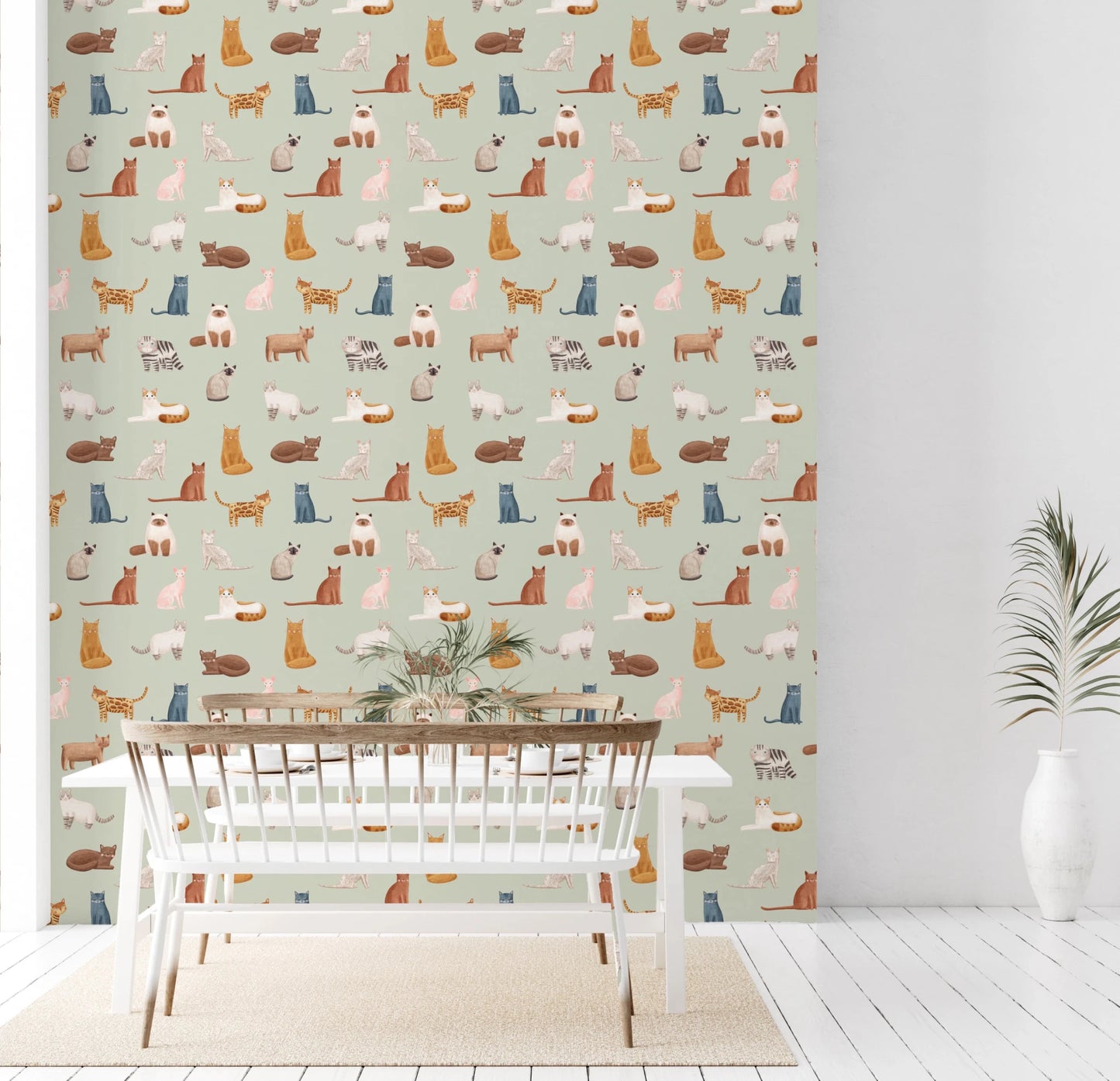 Cool Cats in Sage Green Wallpaper⁠