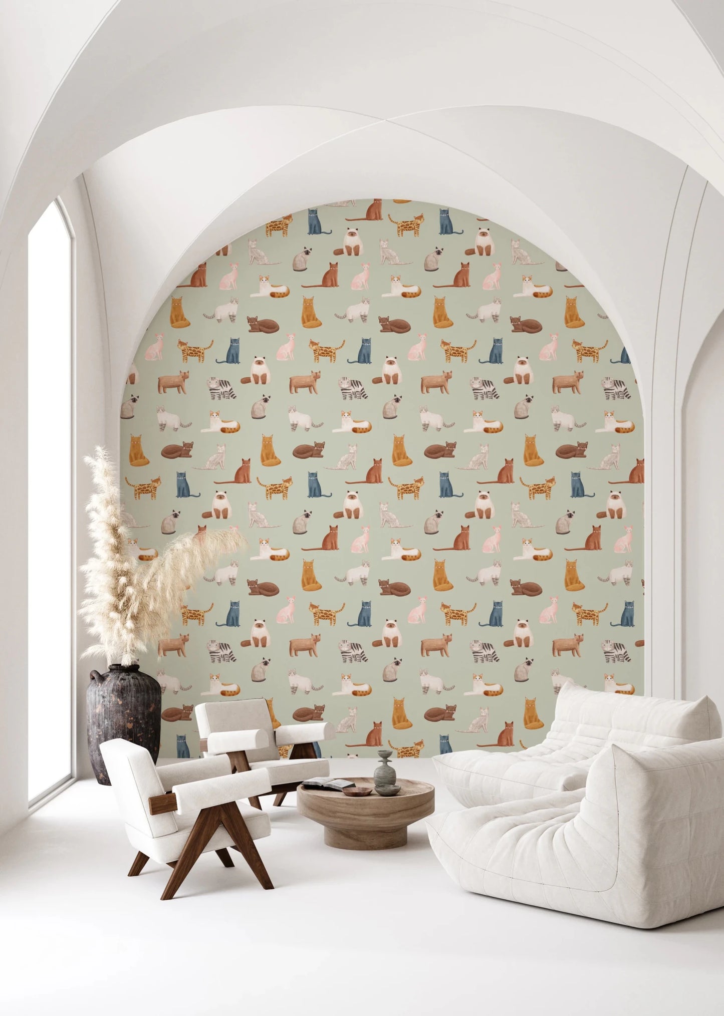 Cool Cats in Sage Green Wallpaper⁠