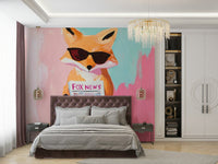 whimsical fox with a newspaper wallpaper

