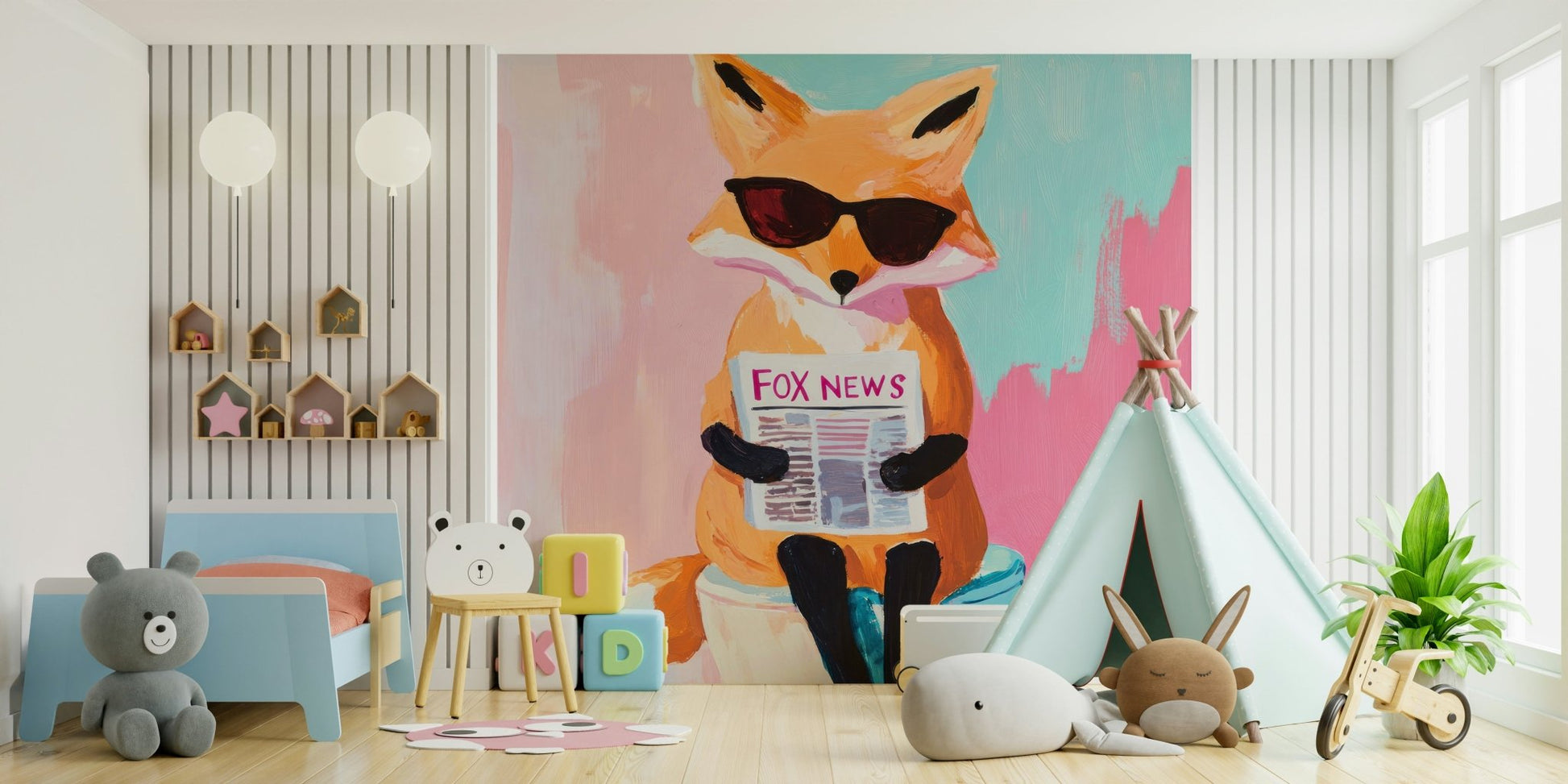 cool fox reading newspaper in sunglasses wall mural

