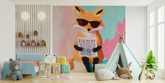 cool fox reading newspaper in sunglasses wall mural GD3330

