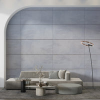 Full contemporary living room featuring the subtle Cool Grey Grid wallpaper for walls.