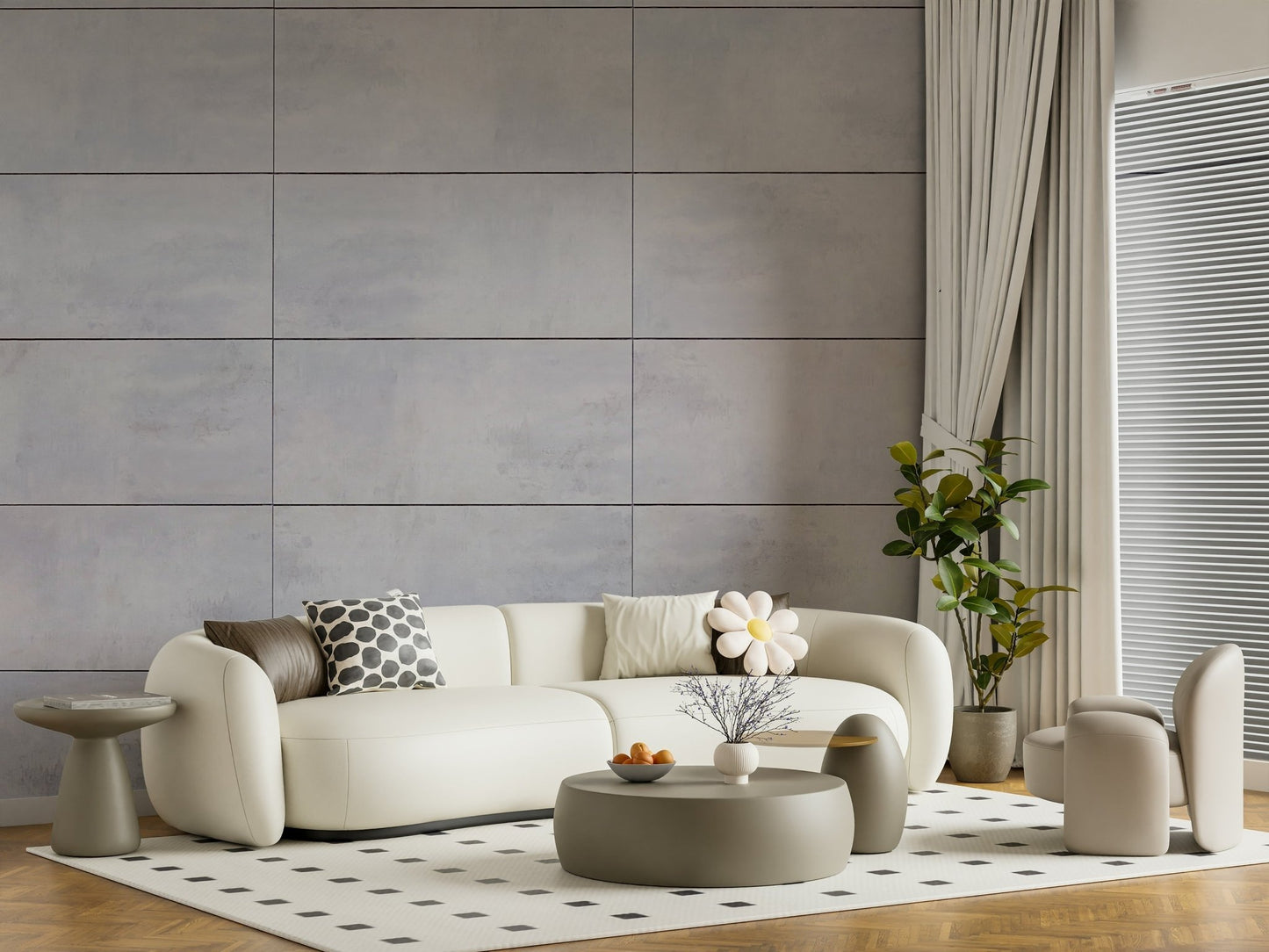 Cool Grey Grid Wall Mural used in a modern office, adding structured balance.