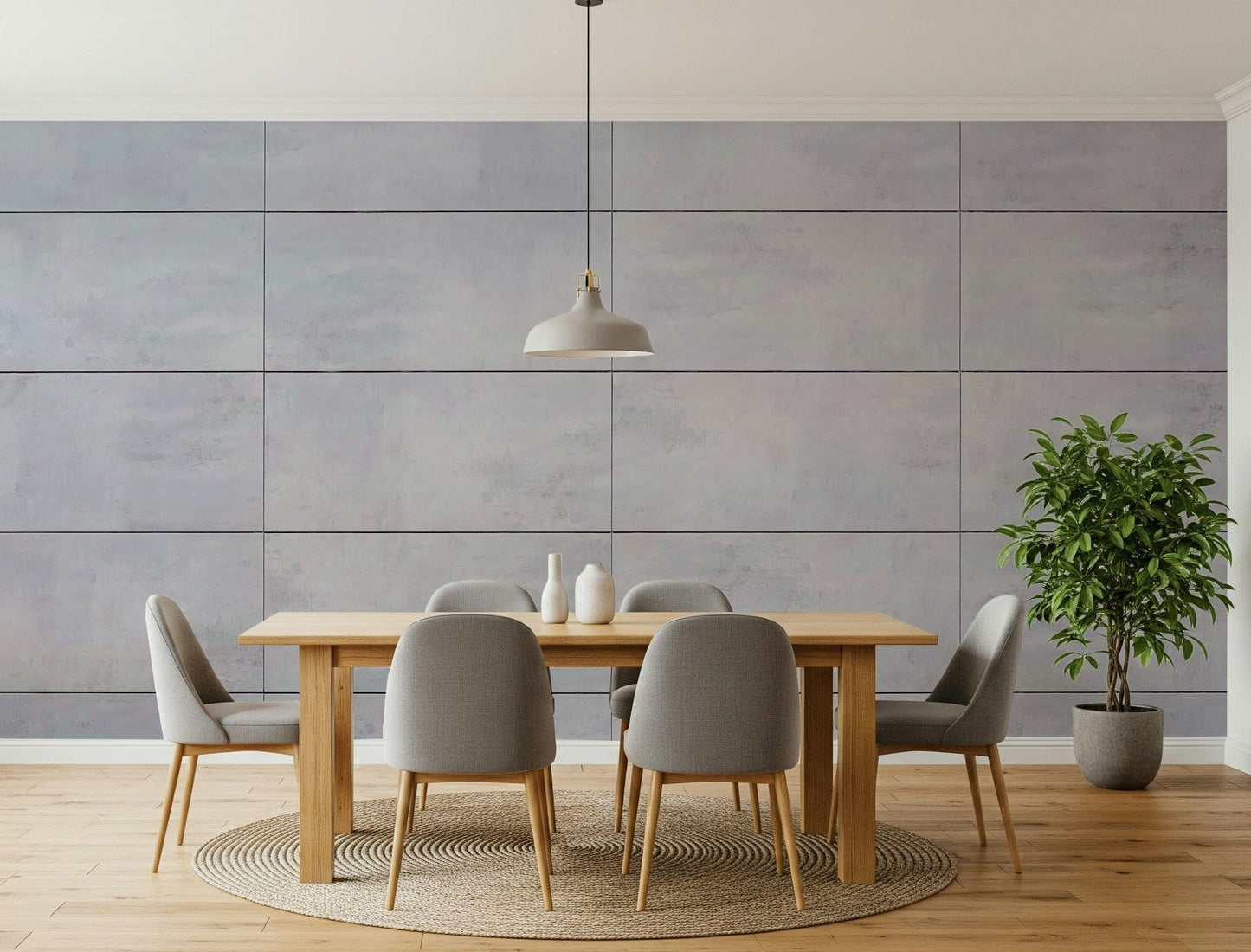Detail of the sharp, precise lines in the cool-toned Grid Wall Mural design.