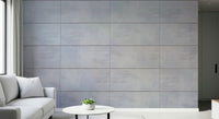 Bedroom accent wall with the clean lines of the Cool Grey Grid peel and stick mural.