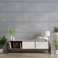 Cool Grey Grid wallpaper mural creating an architecturally inspired feature wall.