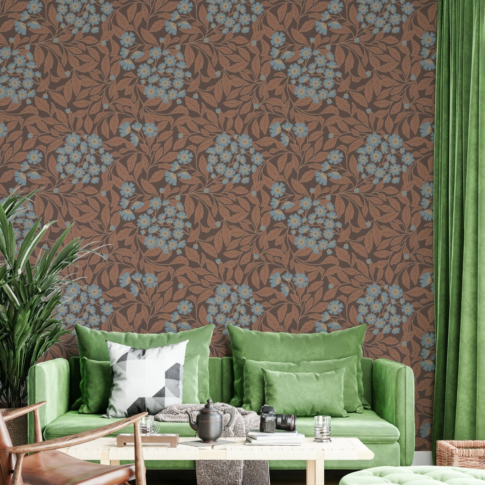 A wall mural of a peaceful floral pattern.

