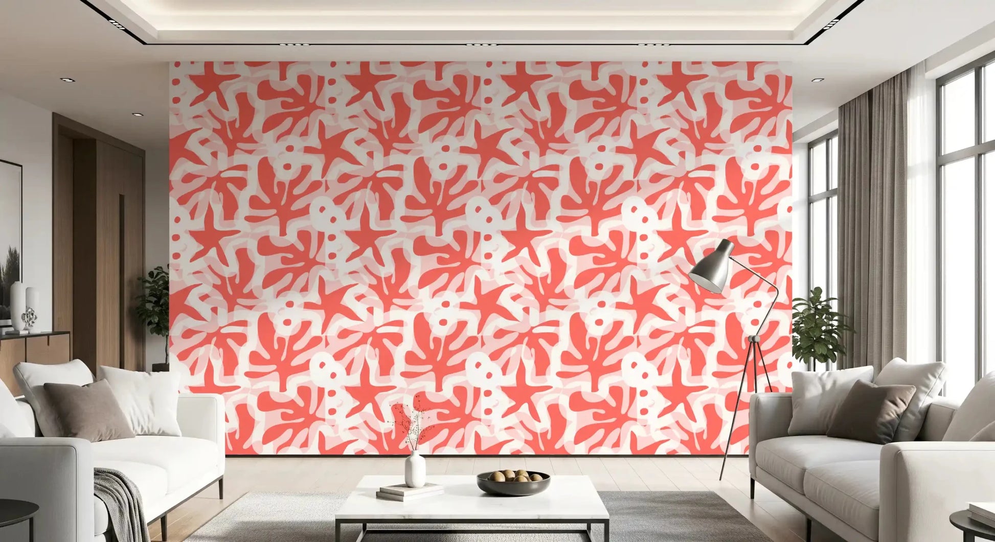 Abstract coral wallpaper featuring Coral Bloom Overlay layered design