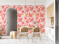 Dining room setup with Coral Bloom Overlay wallpaper modern coral forms