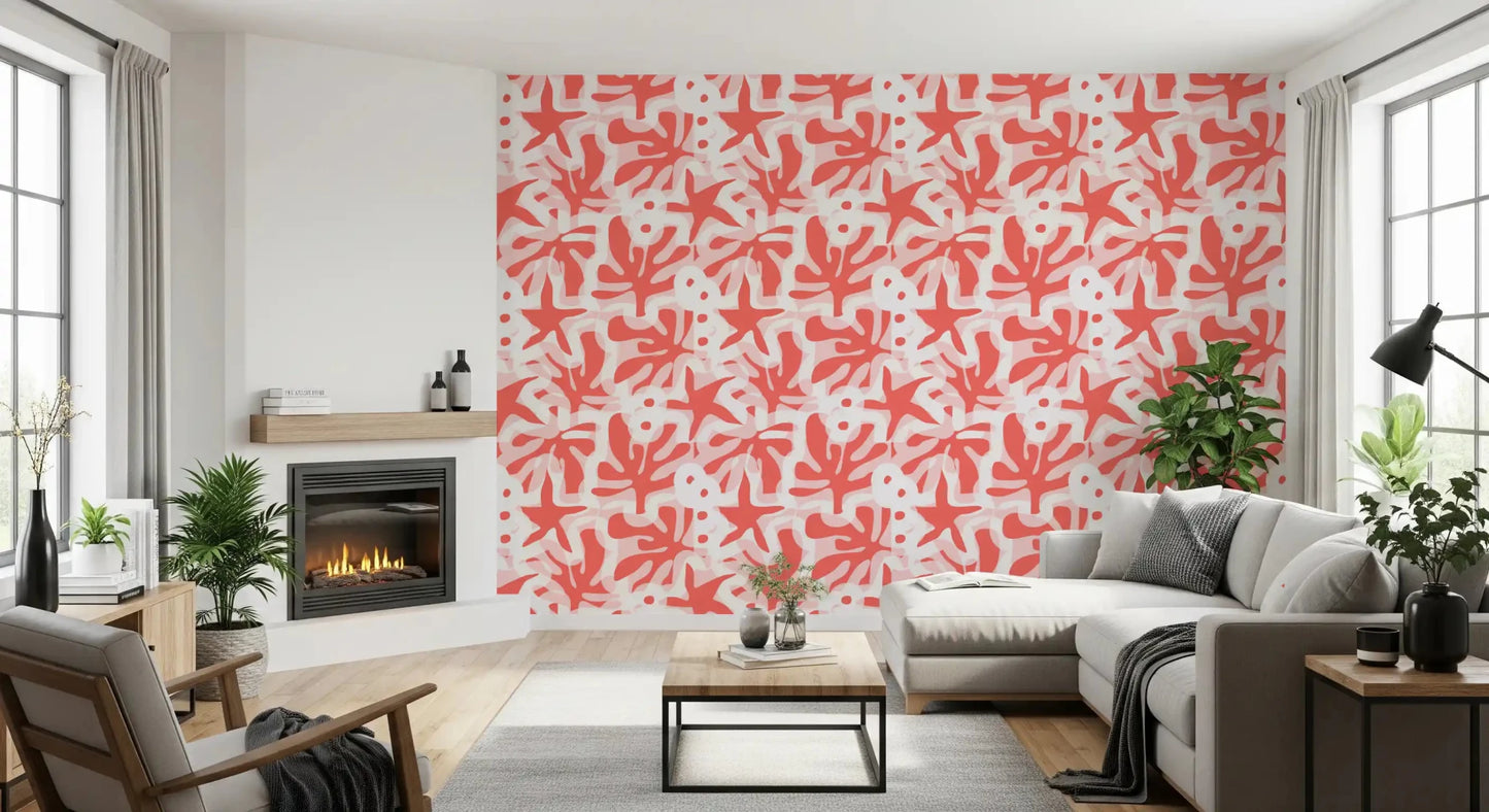 Coral Bloom Overlay wallpaper with bold coral base and soft floral shapes