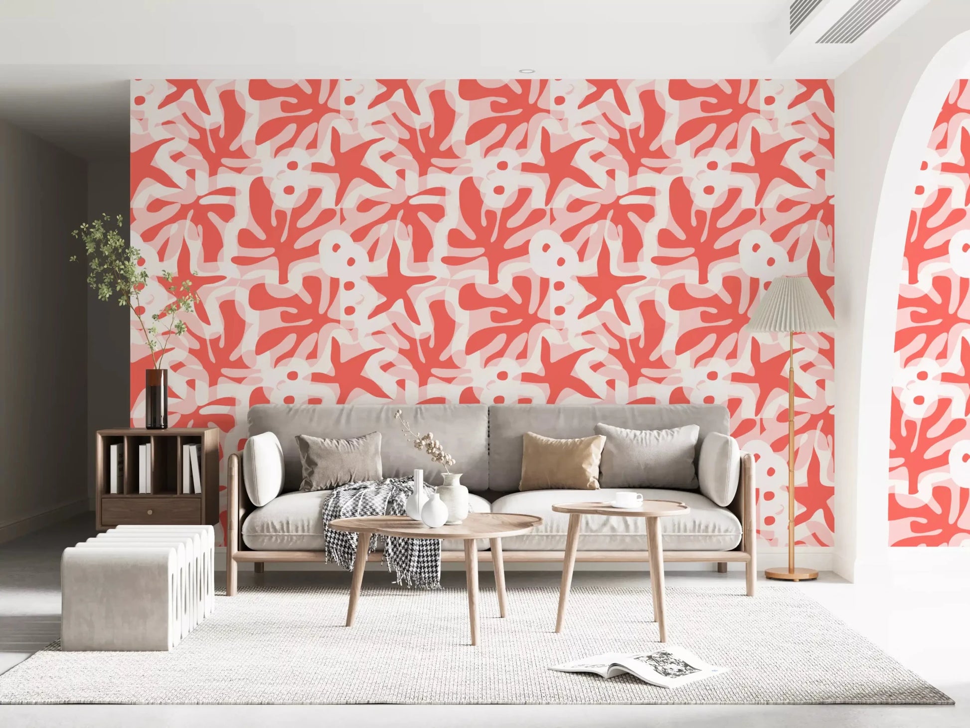 Hallway design using Coral Bloom Overlay wallpaper coral abstract pattern