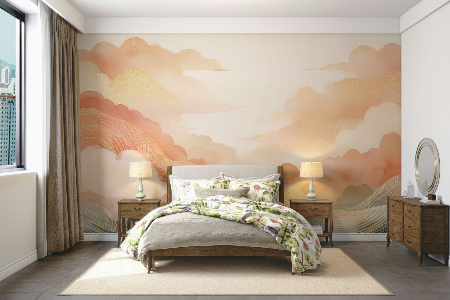 Tranquil Coral Cloud Mural to Elevate Your Walls

