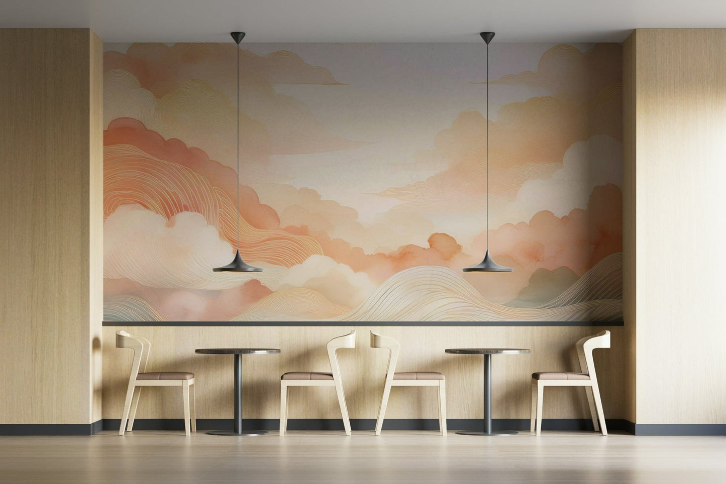 Dreamy Coral Cloud Mural for Bedroom Walls

