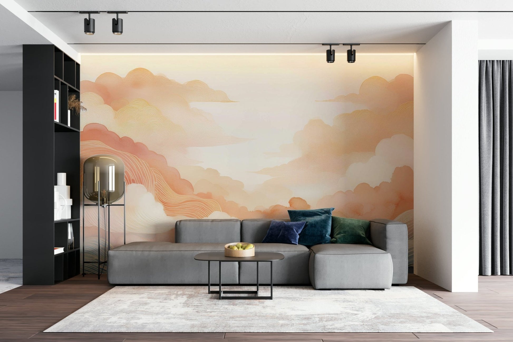 Vibrant Coral Cloud Art Mural for Bold Rooms


