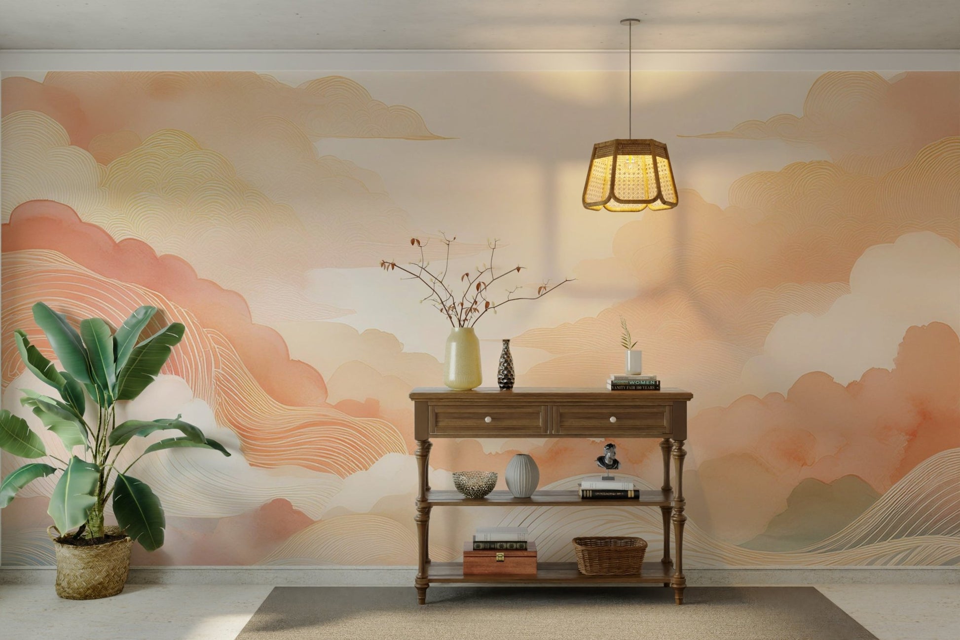 Unique Coral Cloud Wall Art Mural for Interiors

