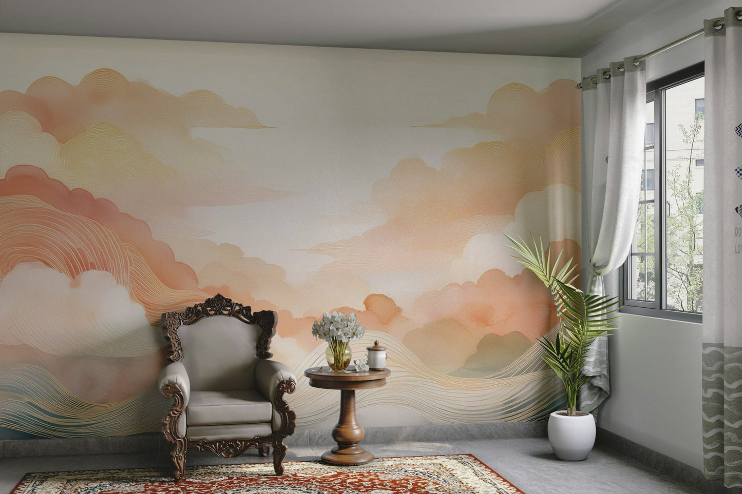 Elegant Coral Clouds Wall Mural for Stylish Rooms

