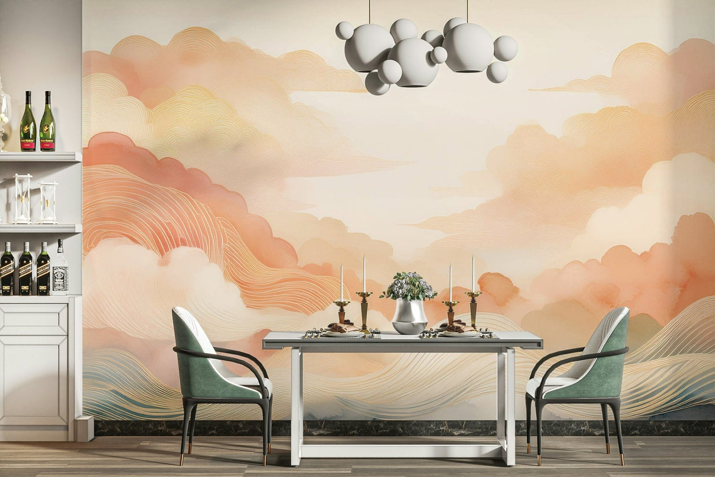 Beautiful Coral Cloud Wall Mural for Home Design

