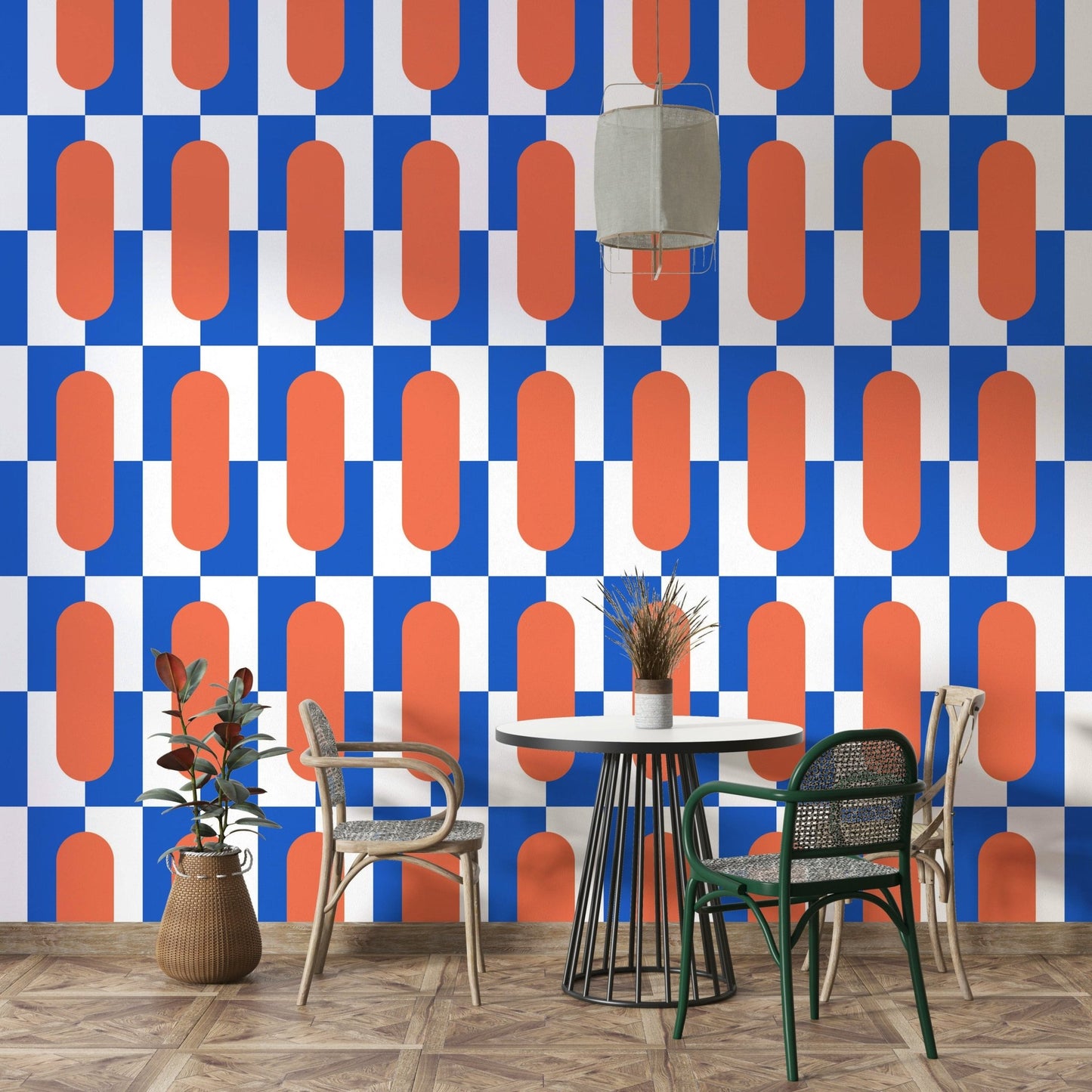 Modern coral blue geometric shapes wallpaper

