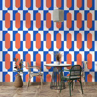 Modern coral blue geometric shapes wallpaper

