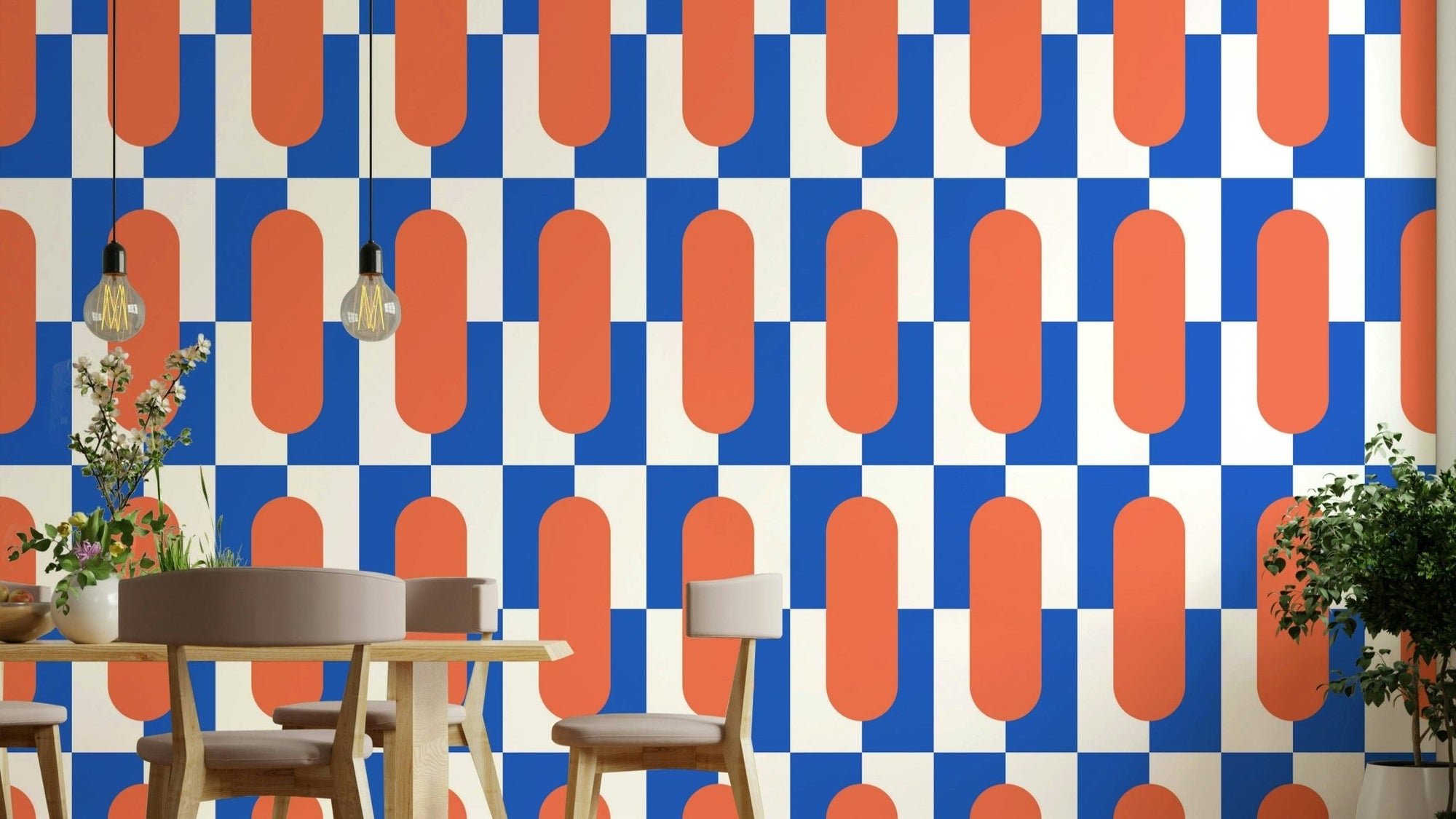 Vibrant geometric coral blue wall mural GD427

