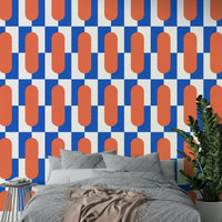 Colorful coral blue checkered design wallpaper

