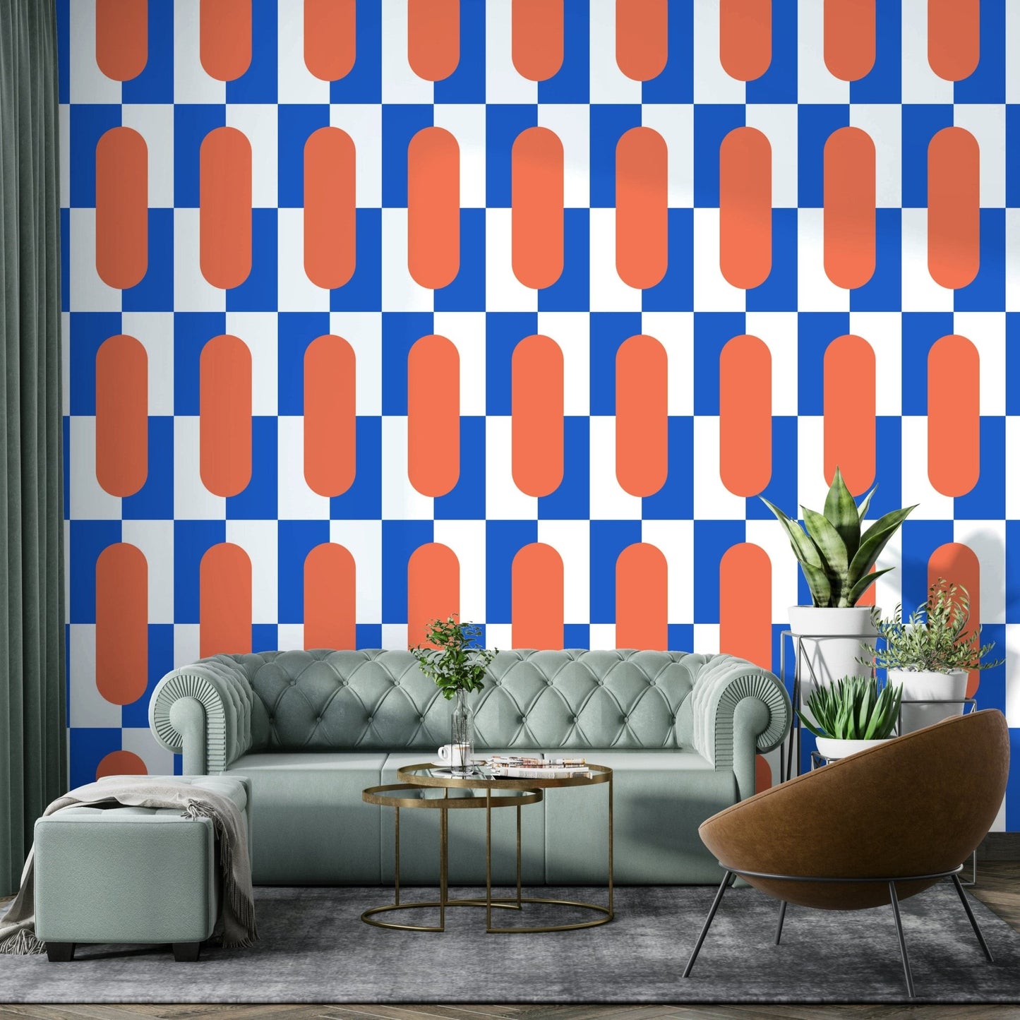 Retro coral blue wallpaper for modern homes

