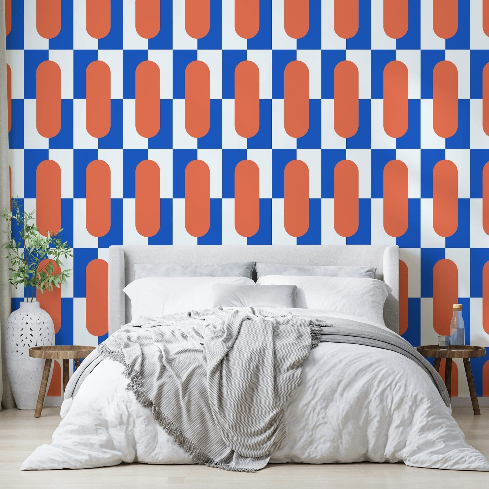 Contemporary coral and blue geometric wall mural

