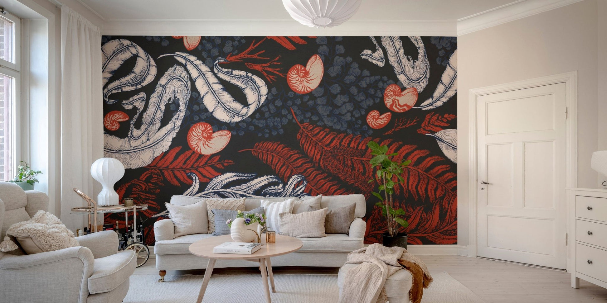 Nautical-themed Coral Cove mural with intricate nautilus design. B651
