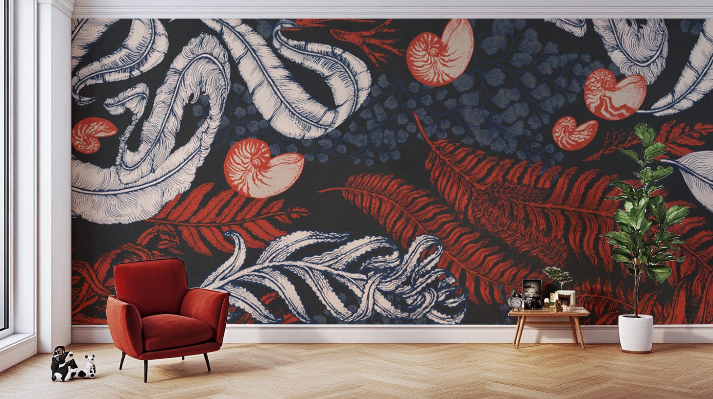 Nautilus-inspired Coral Cove mural for tranquil wall decor. B651
