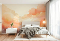 Soft coral swirls mural for a calming room atmosphere


